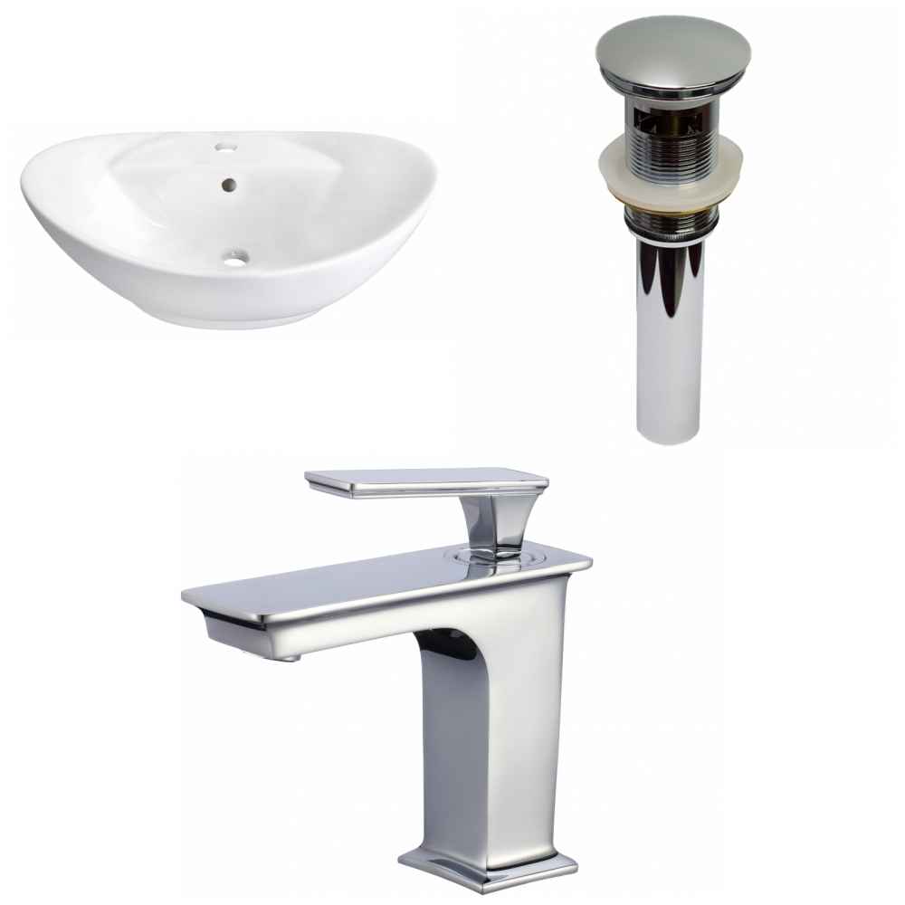 23-in. x 15.25-in. Oval Bathroom Vessel Sink Set White Enamel Glaze