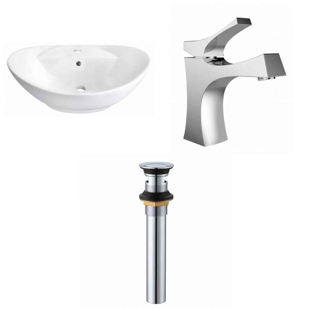 23-in. x 15.25-in. Oval Bathroom Vessel Sink Set White Enamel Glaze
