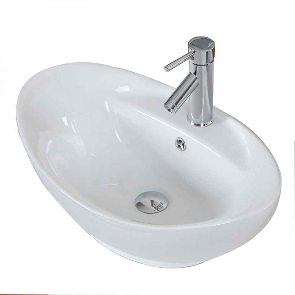 23-in. x 15.25-in. Oval Bathroom Vessel Sink Set White Enamel Glaze
