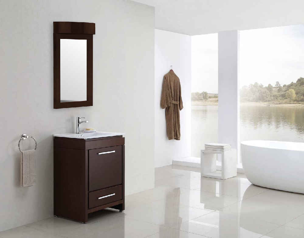 24-in. W 36-in. H Transitional Birch Wood-Veneer Wood Mirror In Coffee