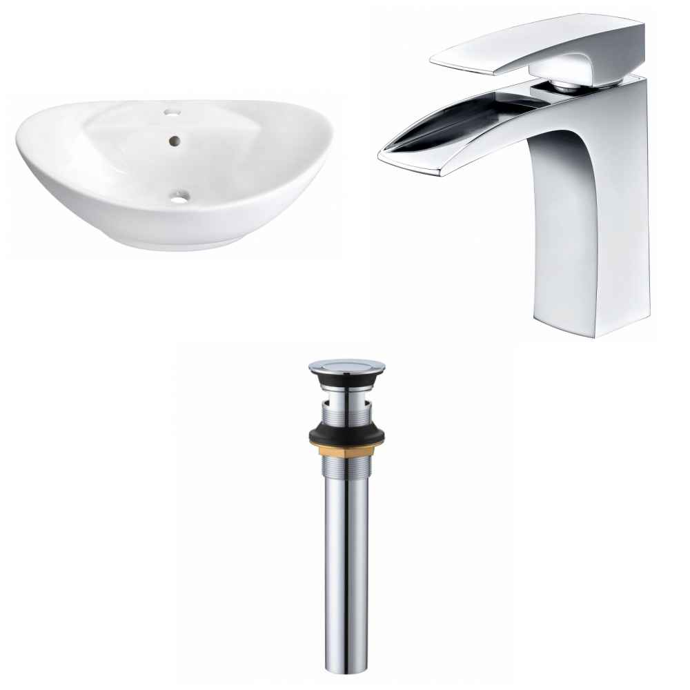 23-in. x 15.25-in. Oval Bathroom Vessel Sink Set White Enamel Glaze