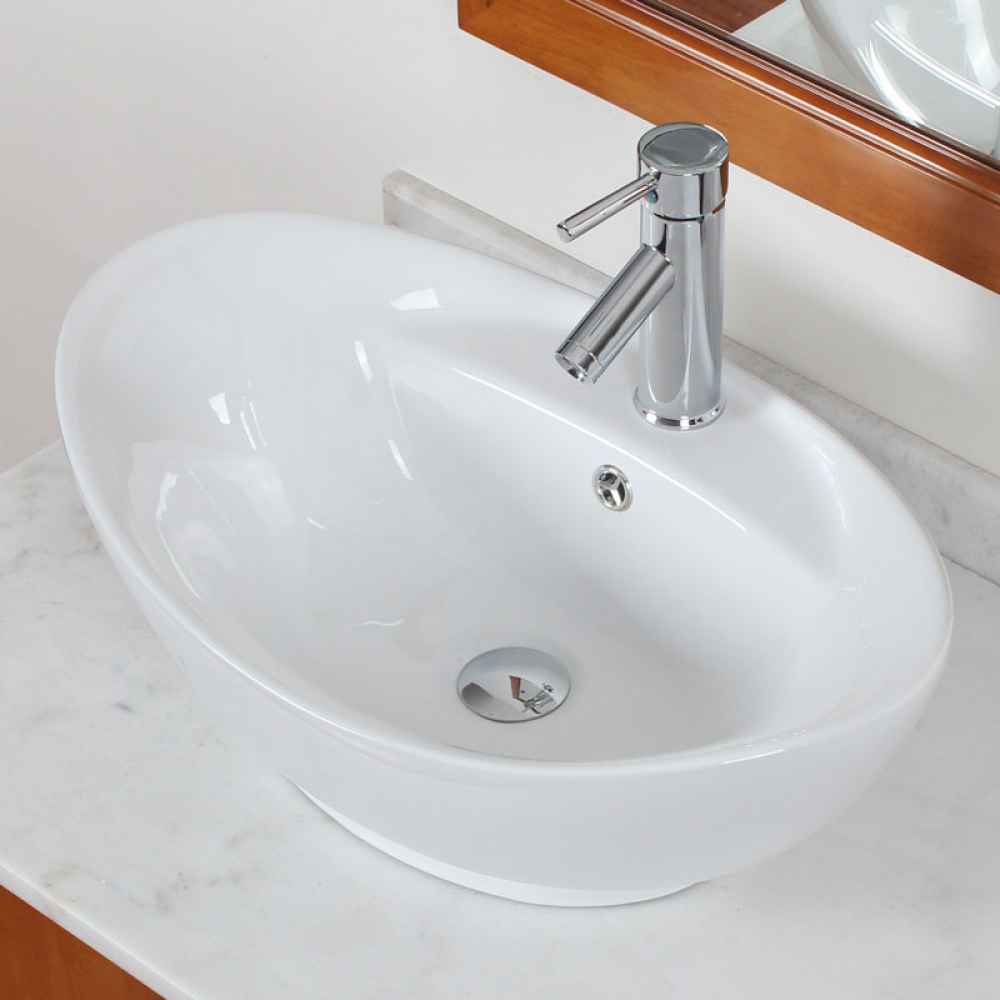 23-in. x 15.25-in. Oval Bathroom Vessel Sink Set White Enamel Glaze
