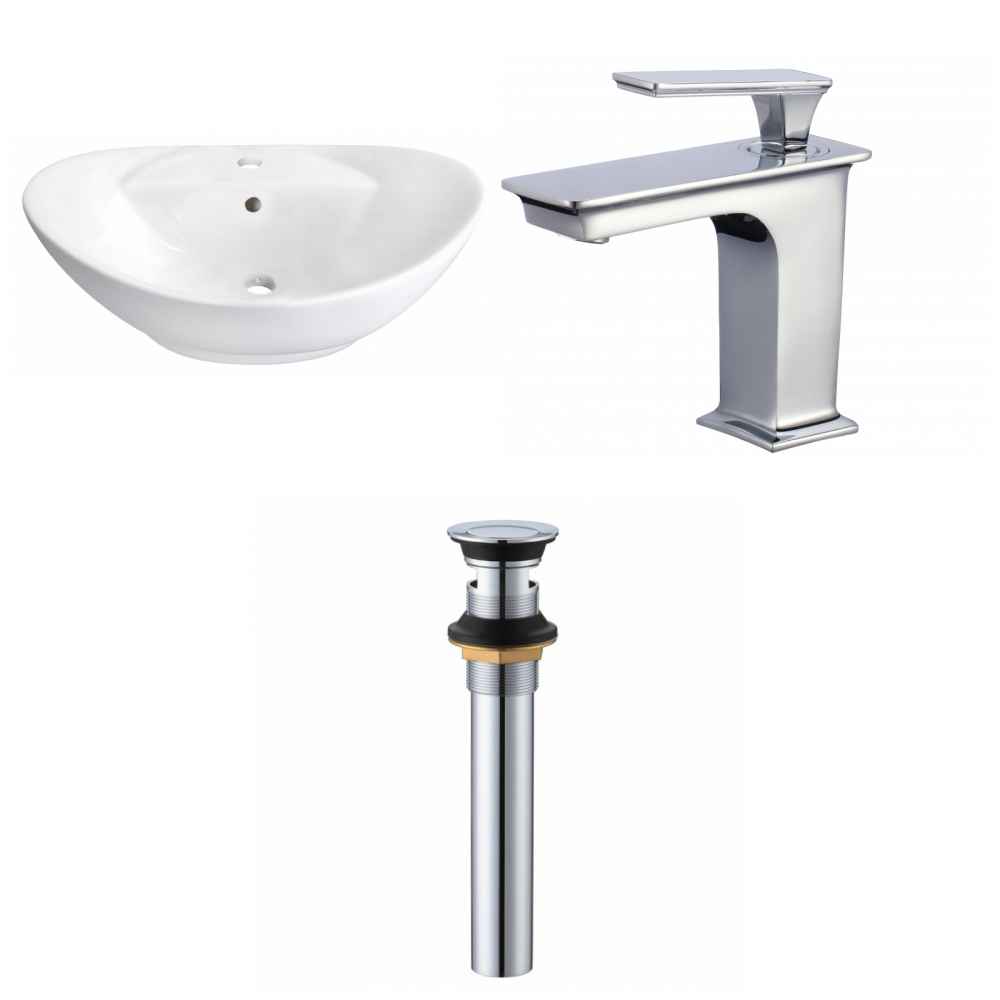 23-in. x 15.25-in. Oval Bathroom Vessel Sink Set White Enamel Glaze