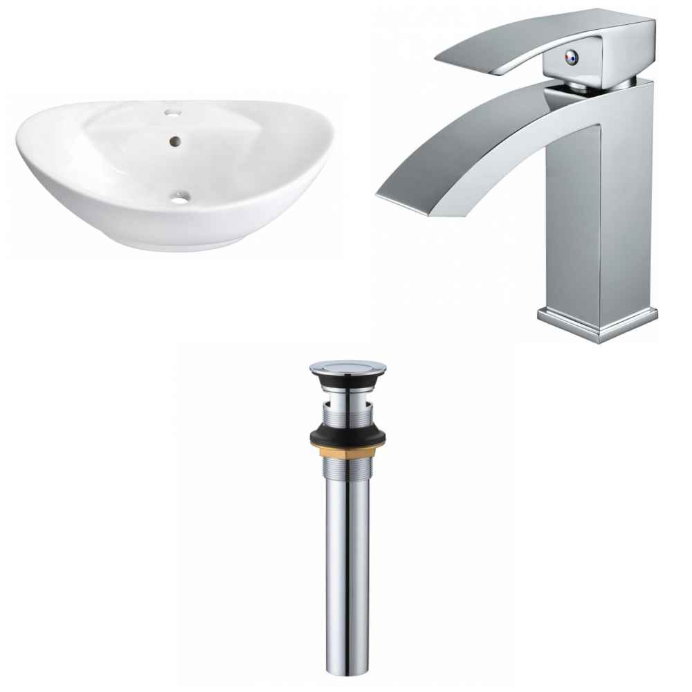 23-in. x 15.25-in. Oval Bathroom Vessel Sink Set White Enamel Glaze