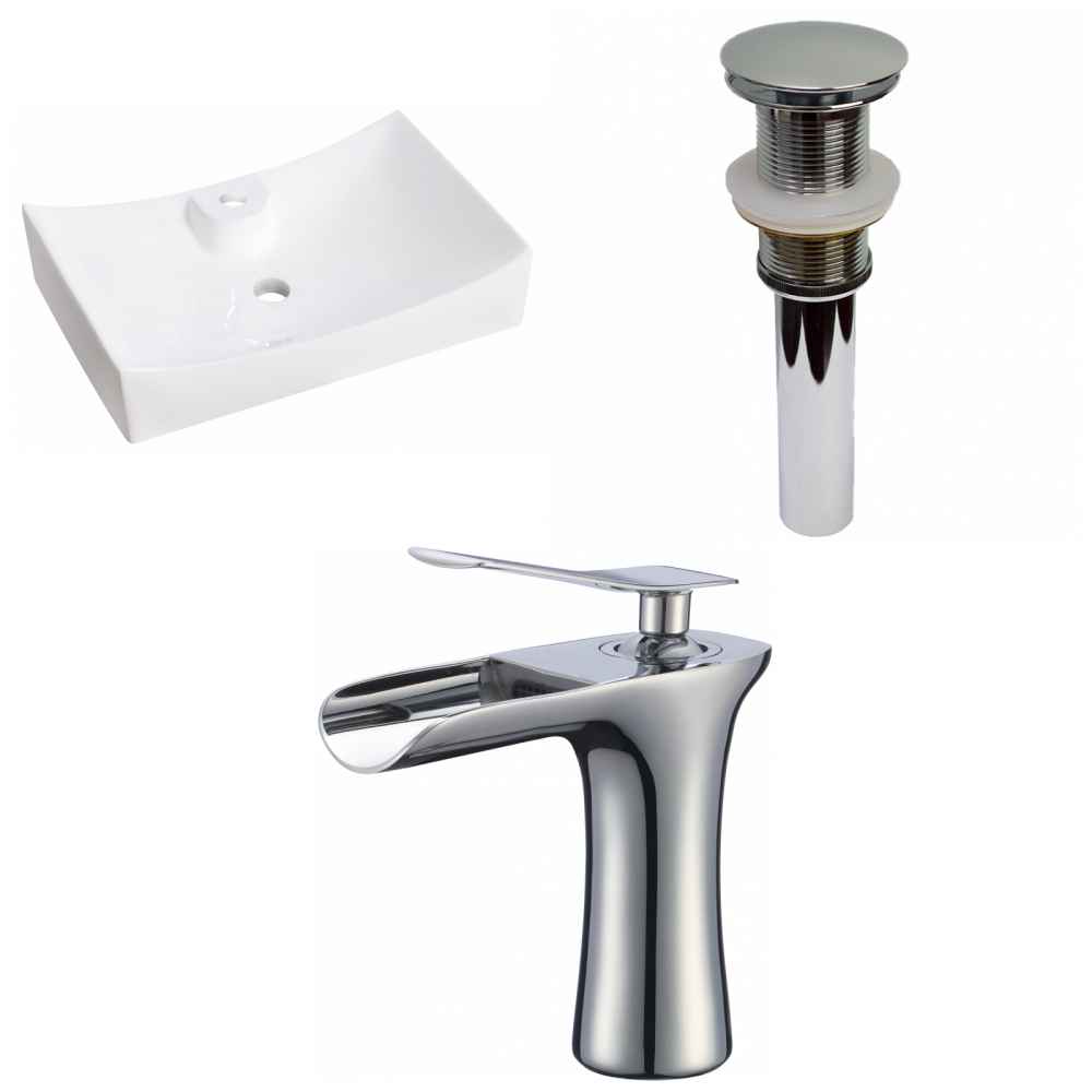 26-in. x 17.75-in. Rectangle Bathroom Vessel Sink Set White Enamel Glaze