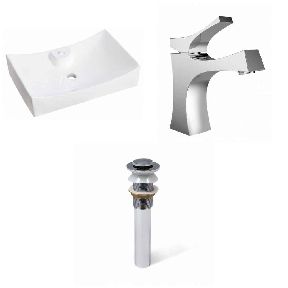26-in. x 17.75-in. Rectangle Bathroom Vessel Sink Set White Enamel Glaze