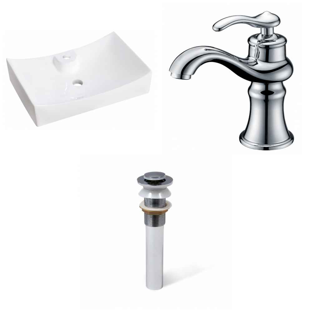 26-in. x 17.75-in. Rectangle Bathroom Vessel Sink Set White Enamel Glaze