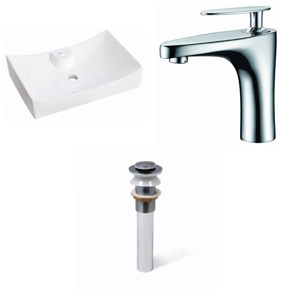 26-in. x 17.75-in. Rectangle Bathroom Vessel Sink Set White Enamel Glaze