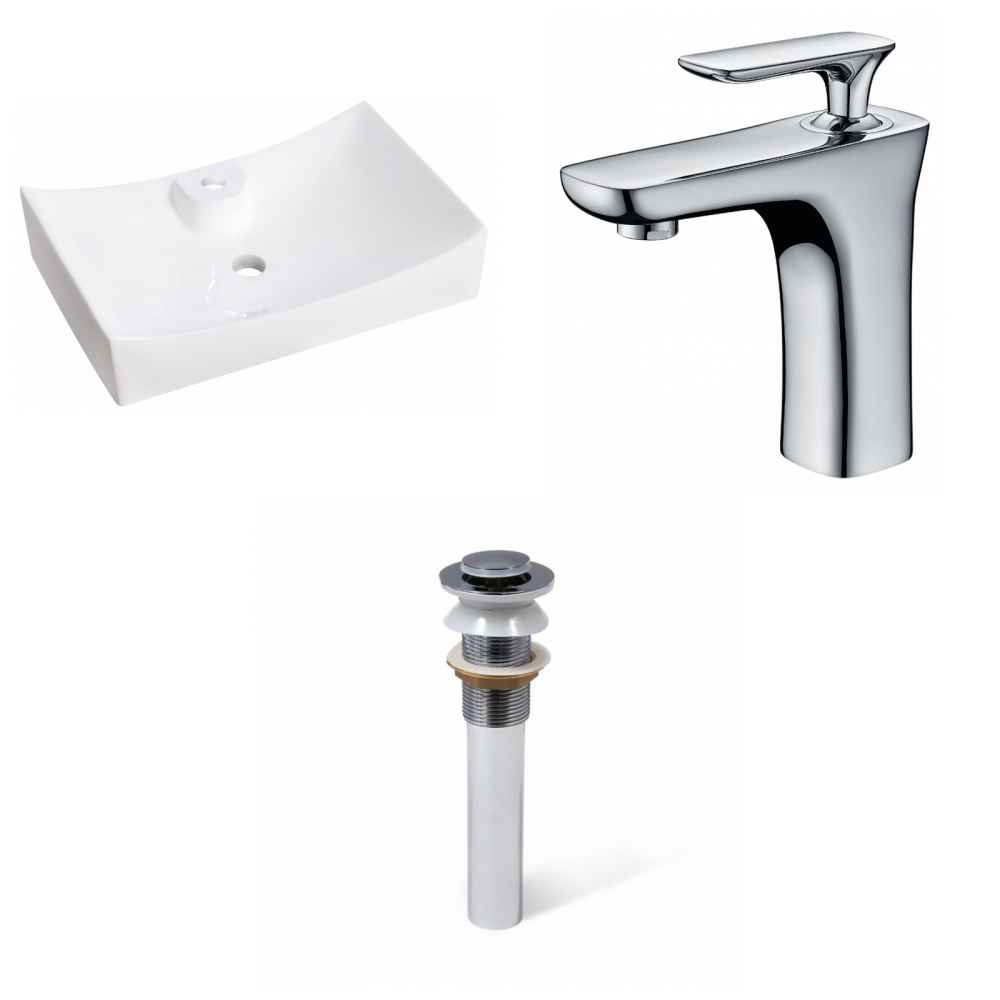 26-in. x 17.75-in. Rectangle Bathroom Vessel Sink Set White Enamel Glaze