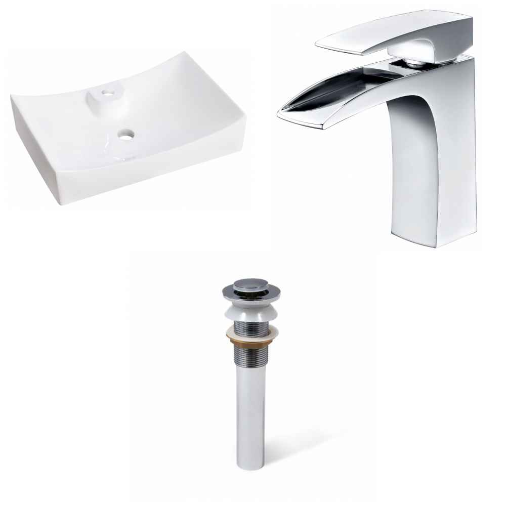 26-in. x 17.75-in. Rectangle Bathroom Vessel Sink Set White Enamel Glaze