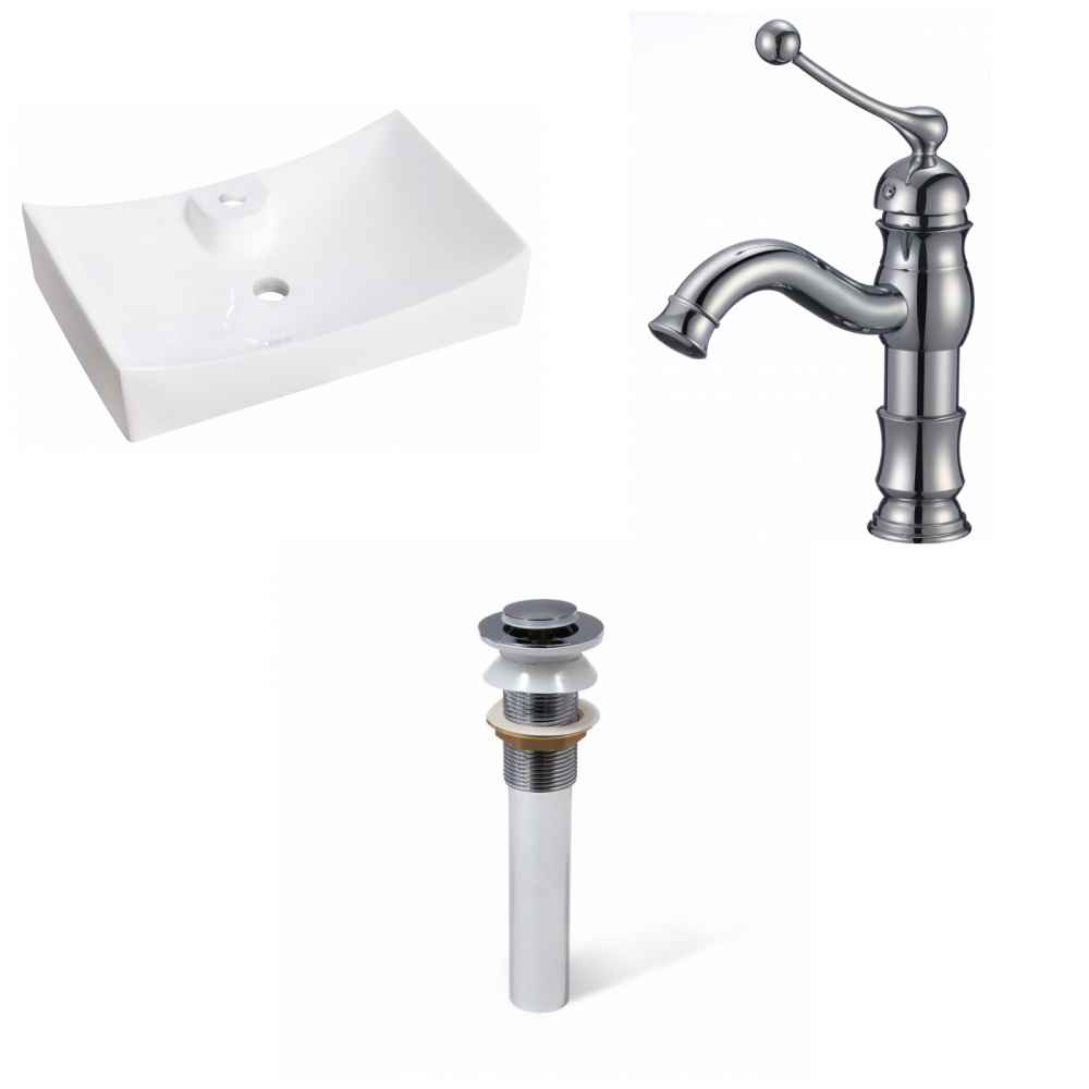 26-in. x 17.75-in. Rectangle Bathroom Vessel Sink Set White Enamel Glaze