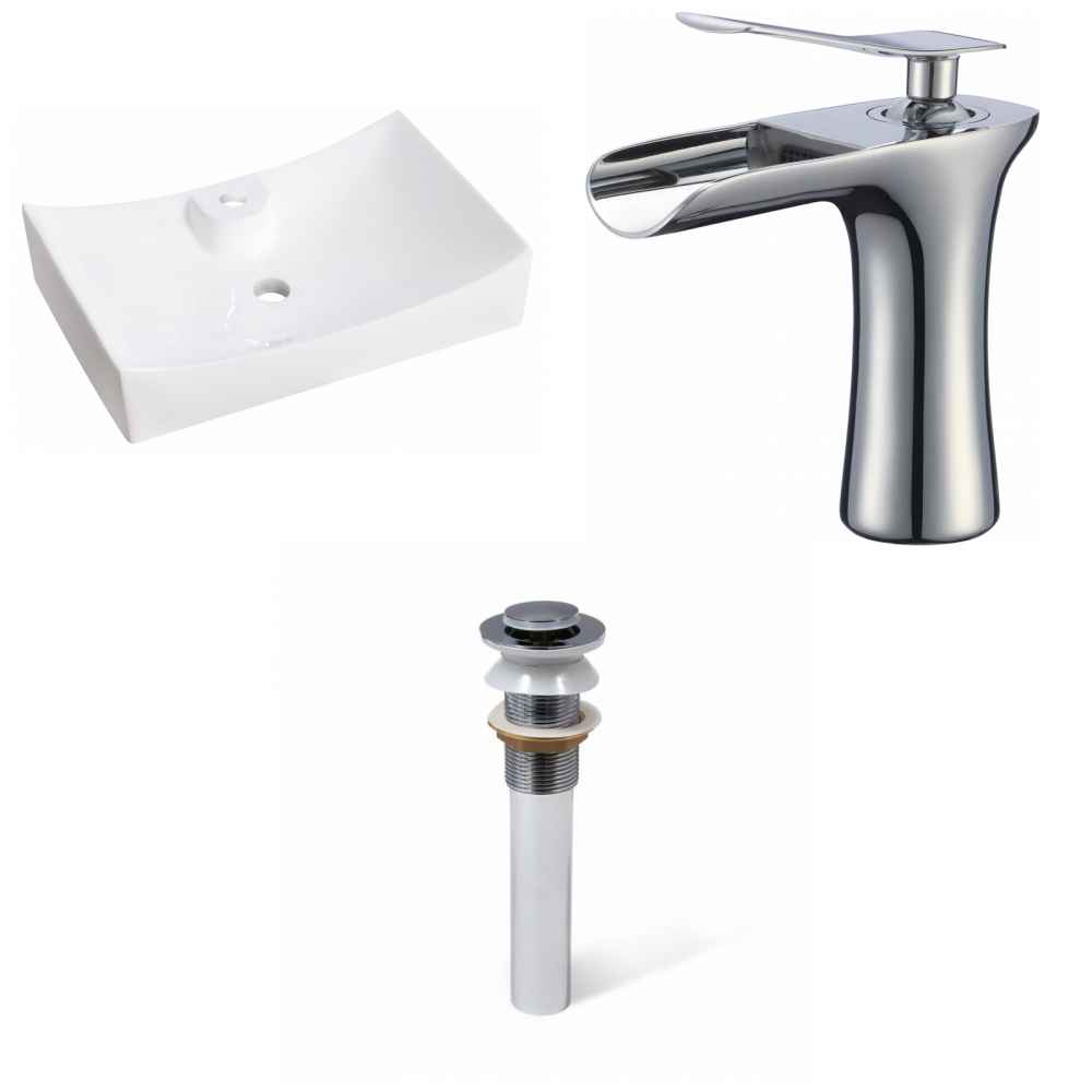 26-in. x 17.75-in. Rectangle Bathroom Vessel Sink Set White Enamel Glaze