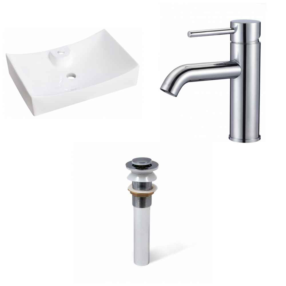 26-in. x 17.75-in. Rectangle Bathroom Vessel Sink Set White Enamel Glaze