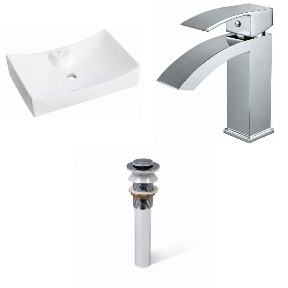 26-in. x 17.75-in. Rectangle Bathroom Vessel Sink Set White Enamel Glaze