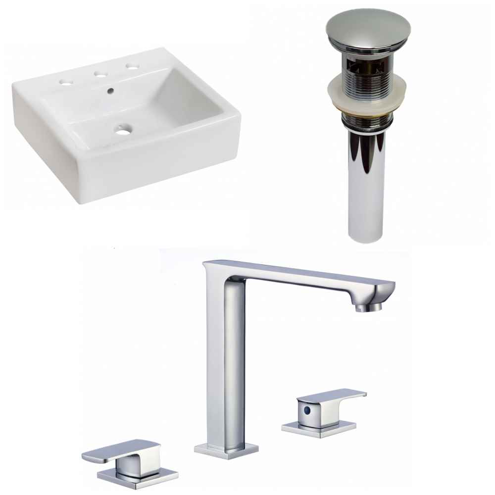 21-in. x 16.5-in. Rectangle Bathroom Vessel Sink Set White Enamel Glaze