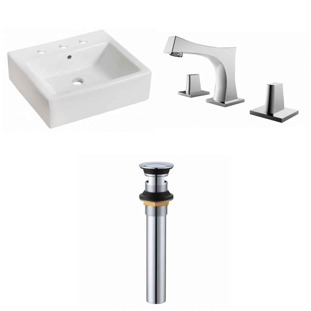 21-in. x 16.5-in. Rectangle Bathroom Vessel Sink Set White Enamel Glaze