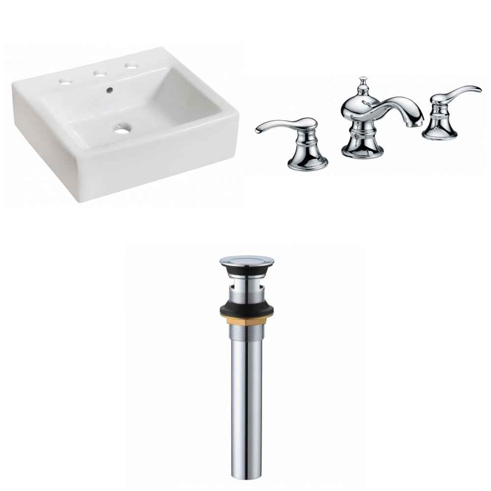 21-in. x 16.5-in. Rectangle Bathroom Vessel Sink Set White Enamel Glaze