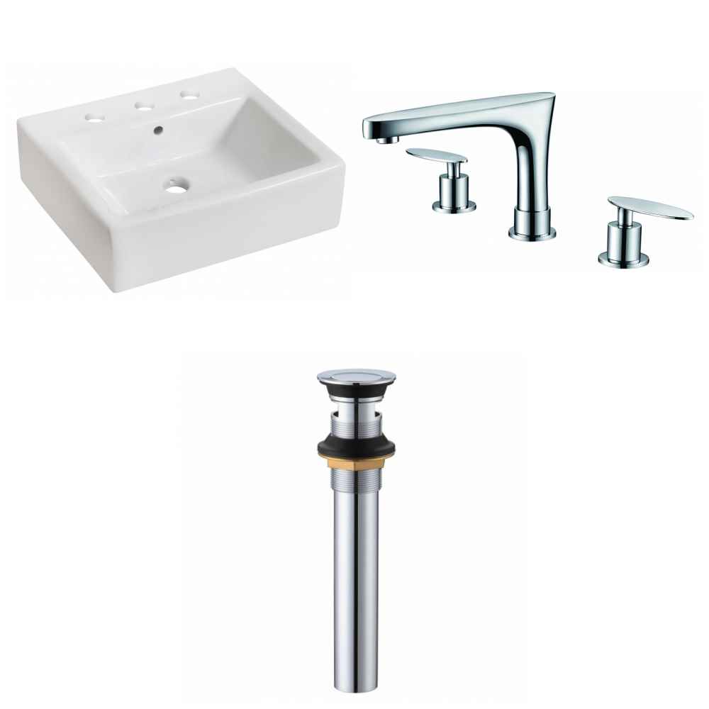 21-in. x 16.5-in. Rectangle Bathroom Vessel Sink Set White Enamel Glaze