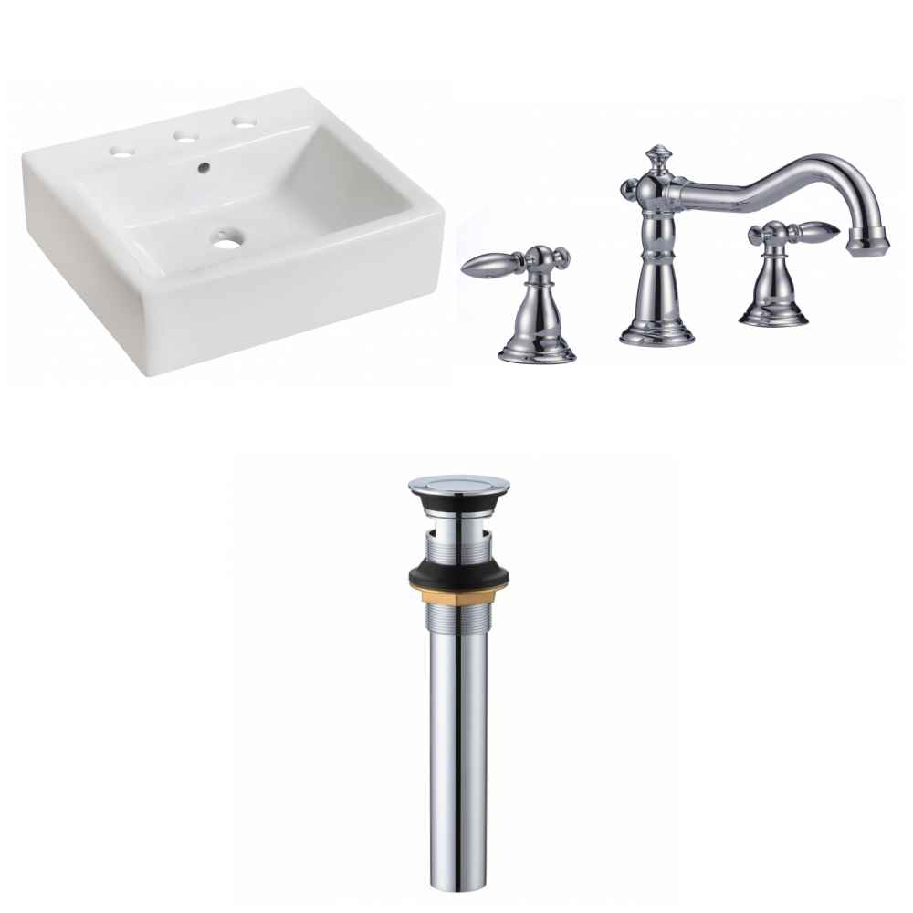 21-in. x 16.5-in. Rectangle Bathroom Vessel Sink Set White Enamel Glaze