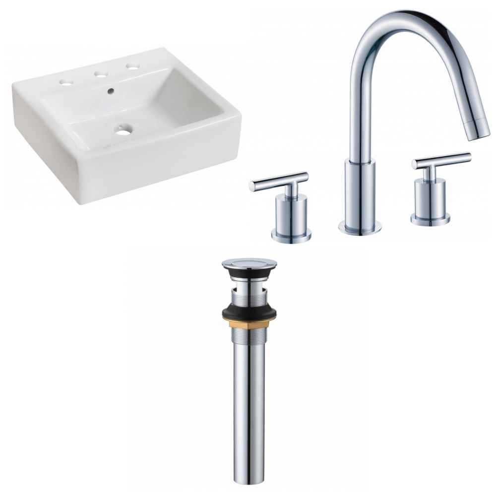 21-in. x 16.5-in. Rectangle Bathroom Vessel Sink Set White Enamel Glaze
