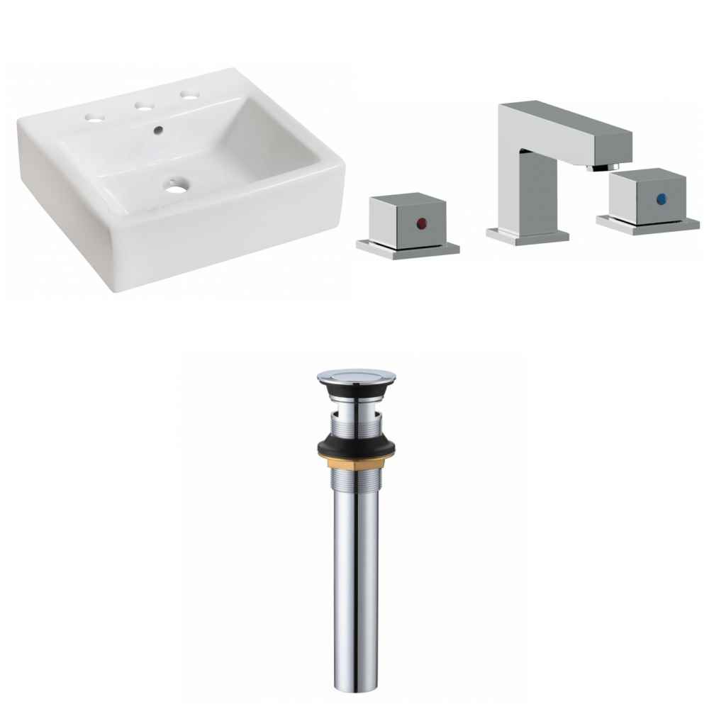 21 x 16.5 in White Rectangle Ceramic Bathroom Vessel Sink Set