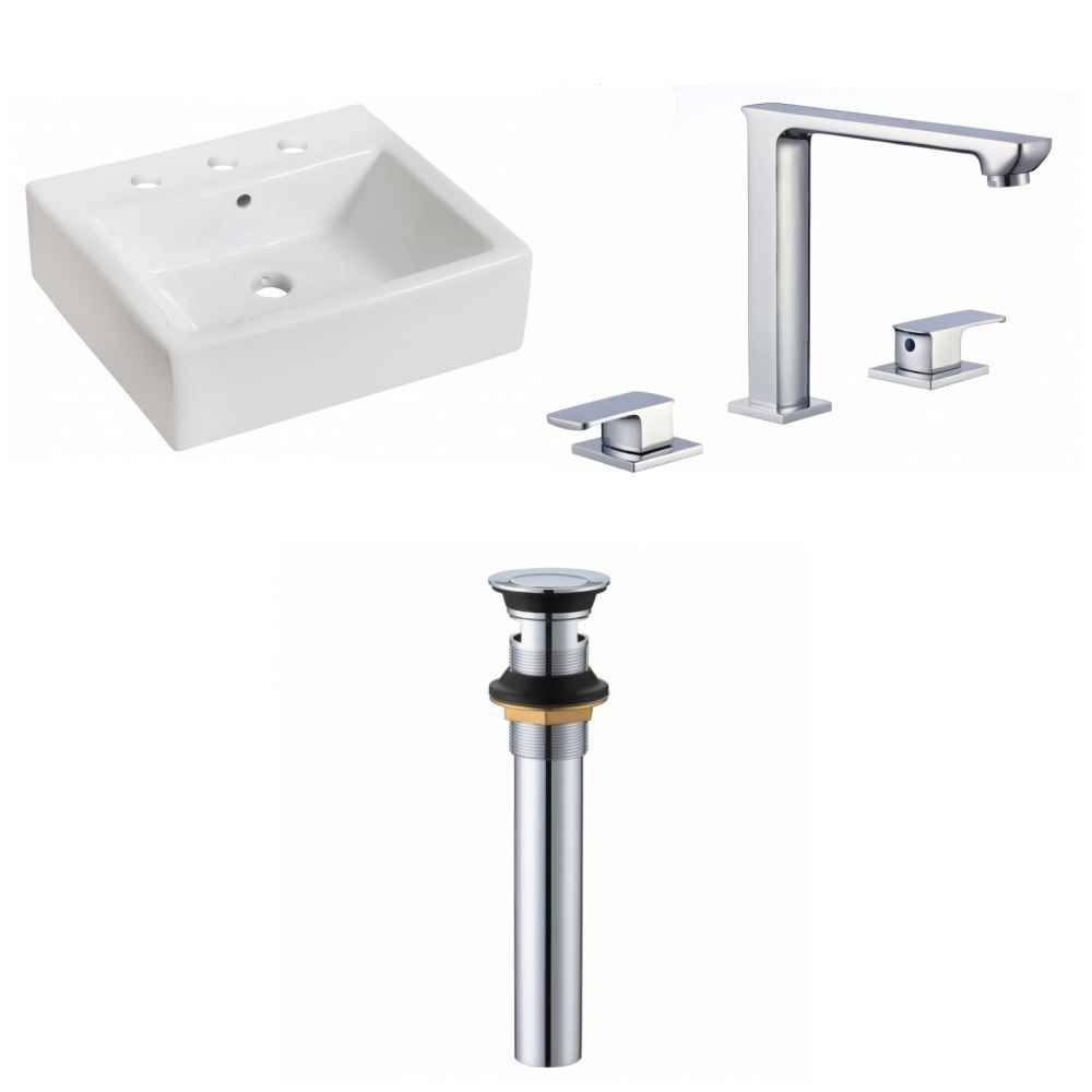 21-in. x 16.5-in. Rectangle Bathroom Vessel Sink Set White Enamel Glaze