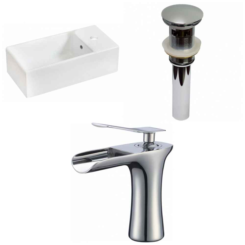 19.25-in. x 9.5-in. Rectangle Bathroom Vessel Sink Set White Enamel Glaze