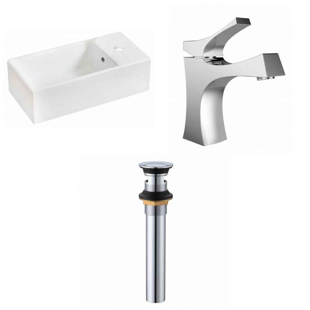 19.25-in. x 9.5-in. Rectangle Bathroom Vessel Sink Set White Enamel Glaze
