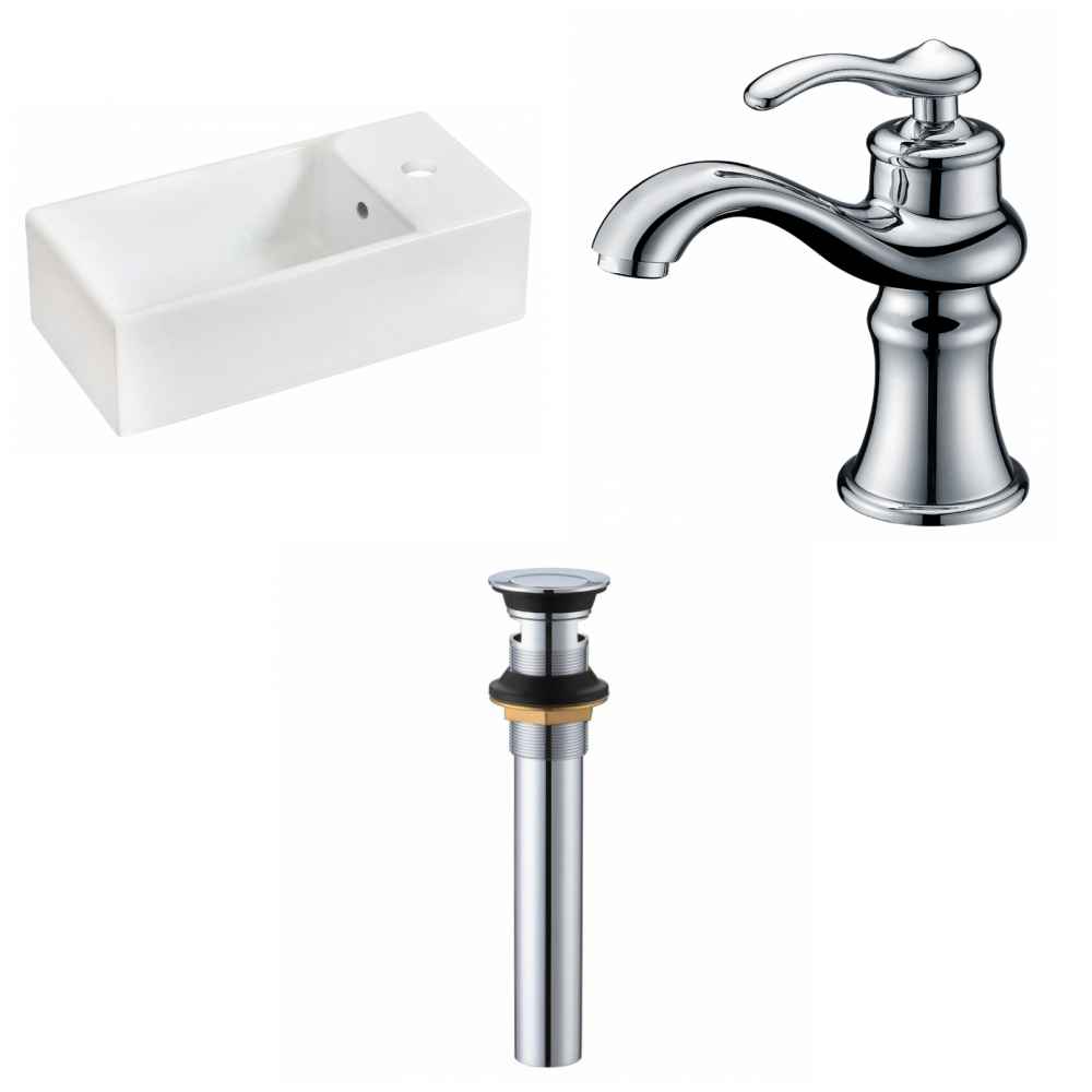 19.25-in. x 9.5-in. Rectangle Bathroom Vessel Sink Set White Enamel Glaze