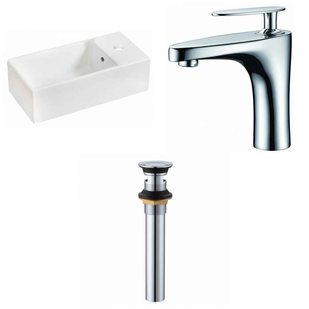 19.25-in. x 9.5-in. Rectangle Bathroom Vessel Sink Set White Enamel Glaze