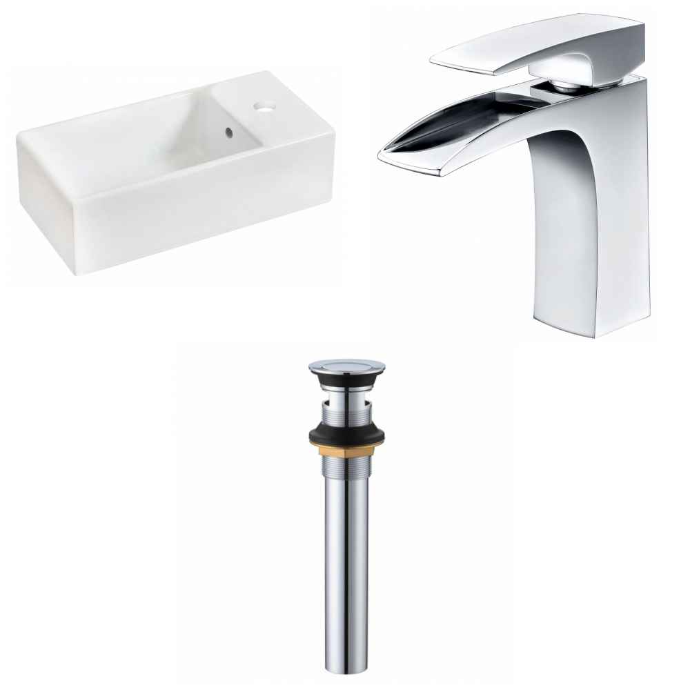 19.25-in. x 9.5-in. Rectangle Bathroom Vessel Sink Set White Enamel Glaze