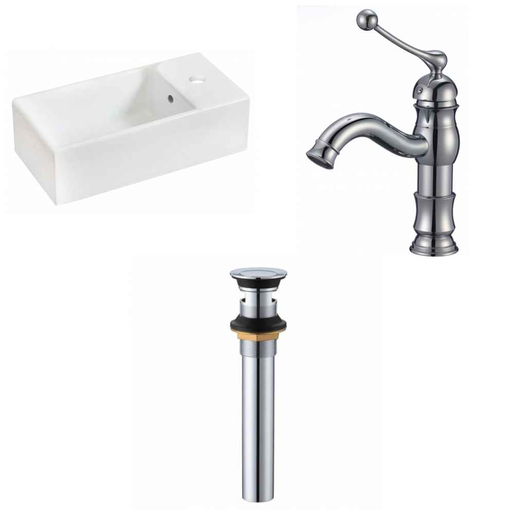 19.25-in. x 9.5-in. Rectangle Bathroom Vessel Sink Set White Enamel Glaze