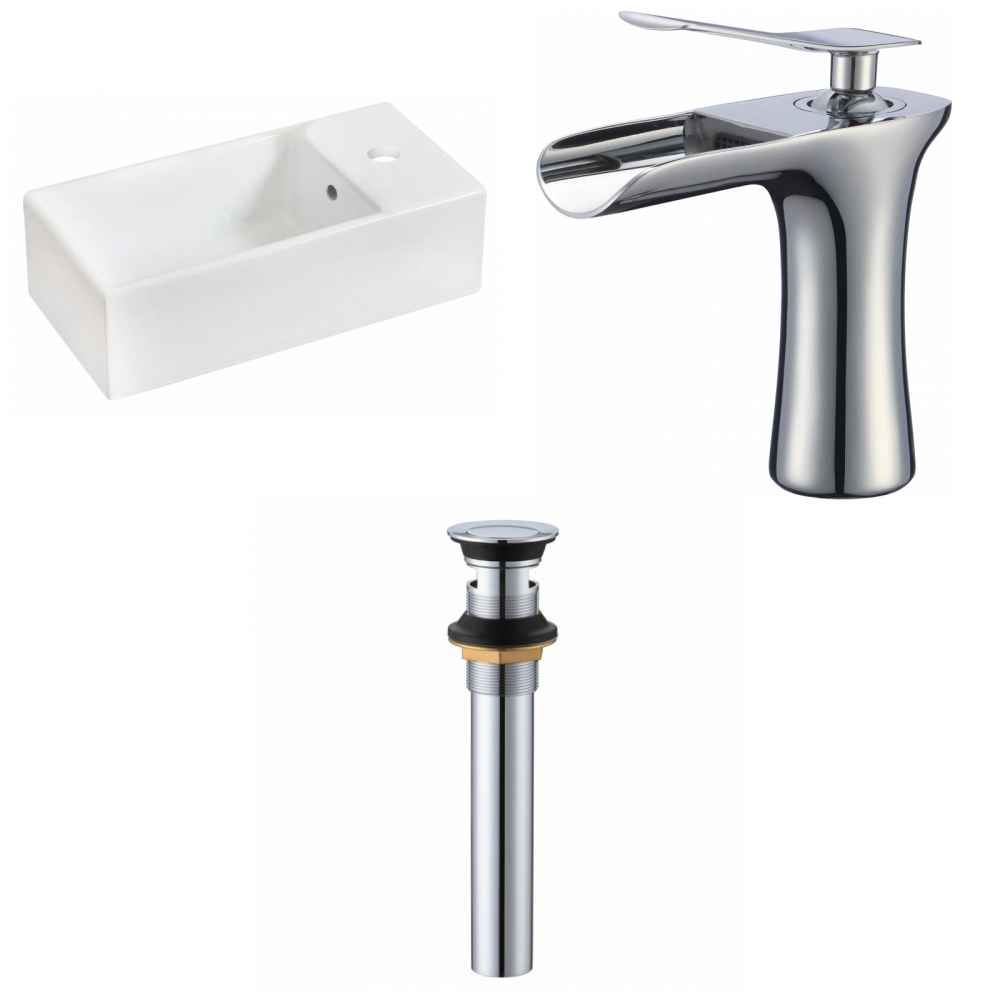 19.25-in. x 9.5-in. Rectangle Bathroom Vessel Sink Set White Enamel Glaze
