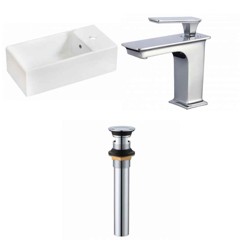19.25-in. x 9.5-in. Rectangle Bathroom Vessel Sink Set White Enamel Glaze