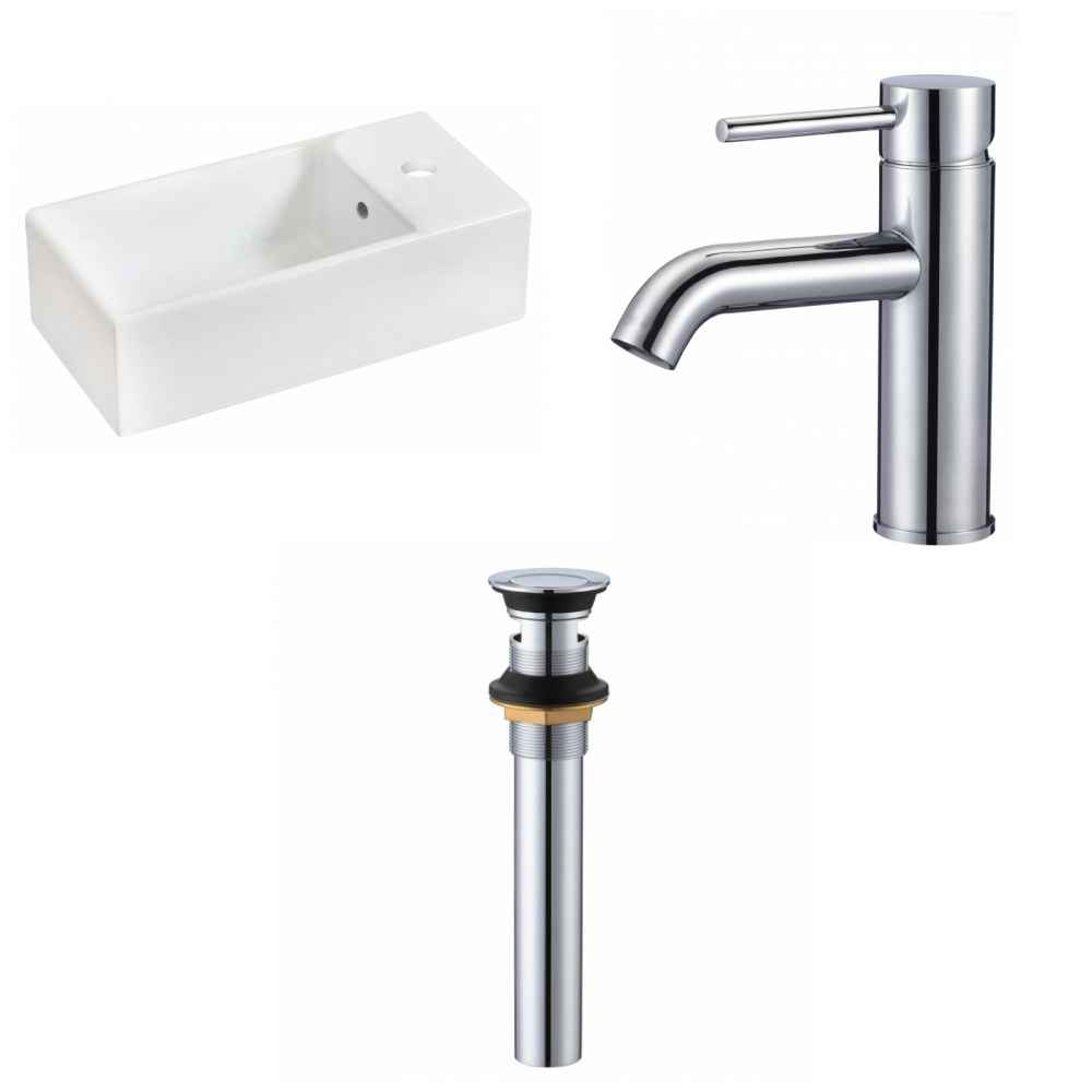 19.25-in. x 9.5-in. Rectangle Bathroom Vessel Sink Set White Enamel Glaze