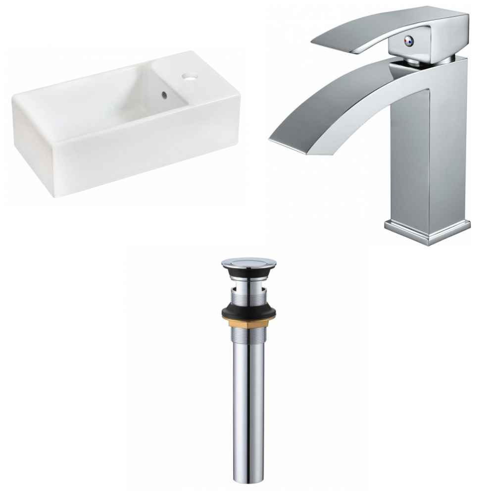 19.25-in. x 9.5-in. Rectangle Bathroom Vessel Sink Set White Enamel Glaze