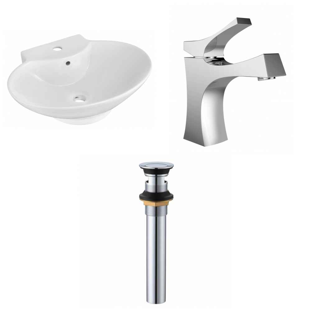 22.75-in. x 17.25-in. Oval Bathroom Vessel Sink Set White Enamel Glaze