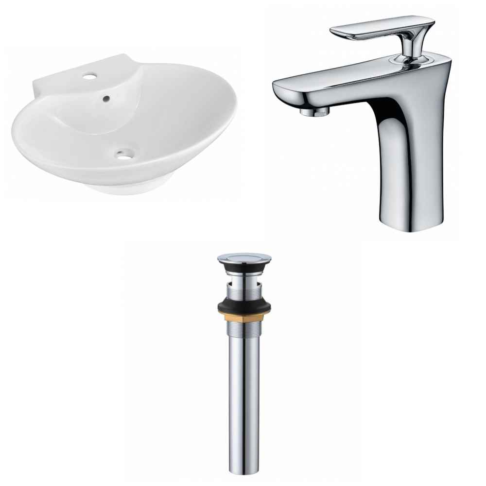 22.75-in. x 17.25-in. Oval Bathroom Vessel Sink Set White Enamel Glaze