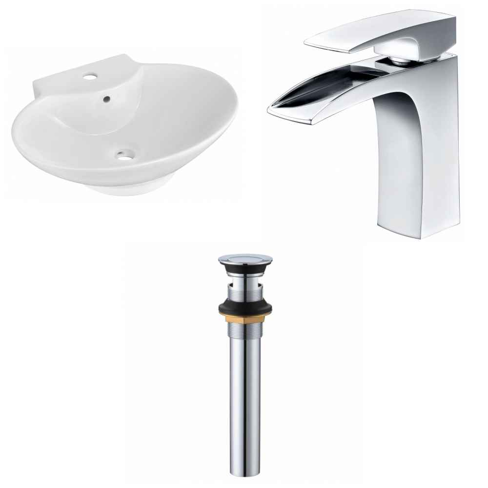 22.75-in. x 17.25-in. Oval Bathroom Vessel Sink Set White Enamel Glaze