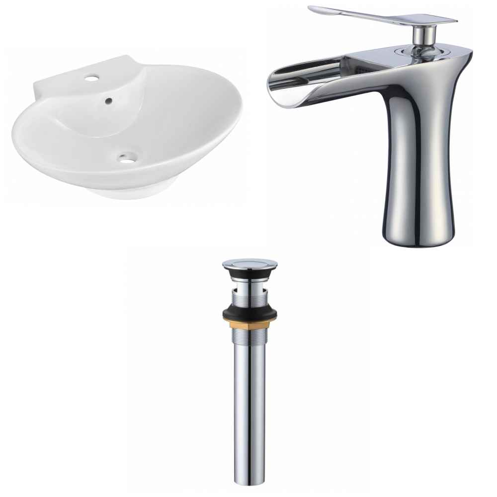 22.75-in. x 17.25-in. Oval Bathroom Vessel Sink Set White Enamel Glaze
