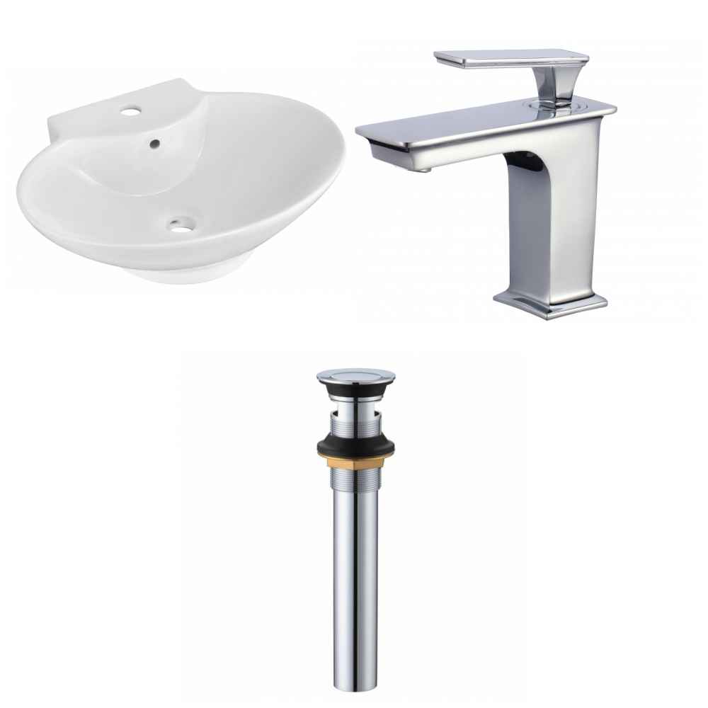22.75-in. x 17.25-in. Oval Bathroom Vessel Sink Set White Enamel Glaze