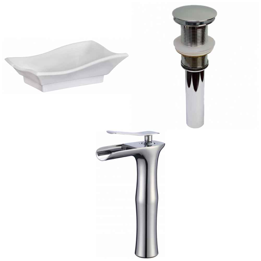20-in. x 14-in. Unique Bathroom Vessel Sink Set White Enamel Glaze