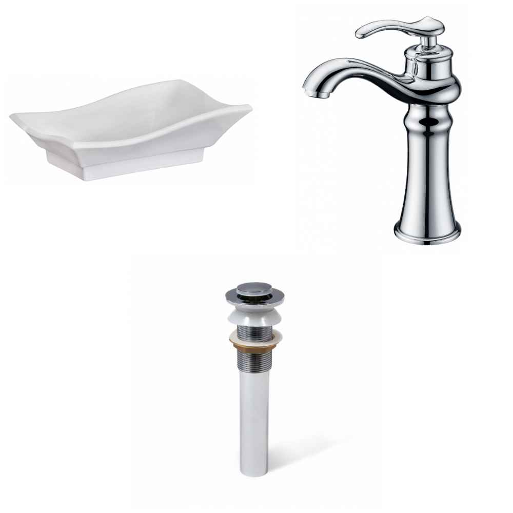 20-in. x 14-in. Unique Bathroom Vessel Sink Set White Enamel Glaze