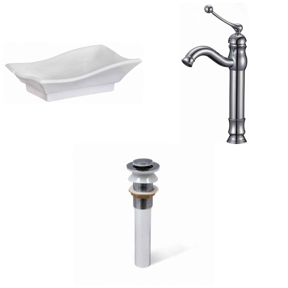 20-in. x 14-in. Unique Bathroom Vessel Sink Set White Enamel Glaze