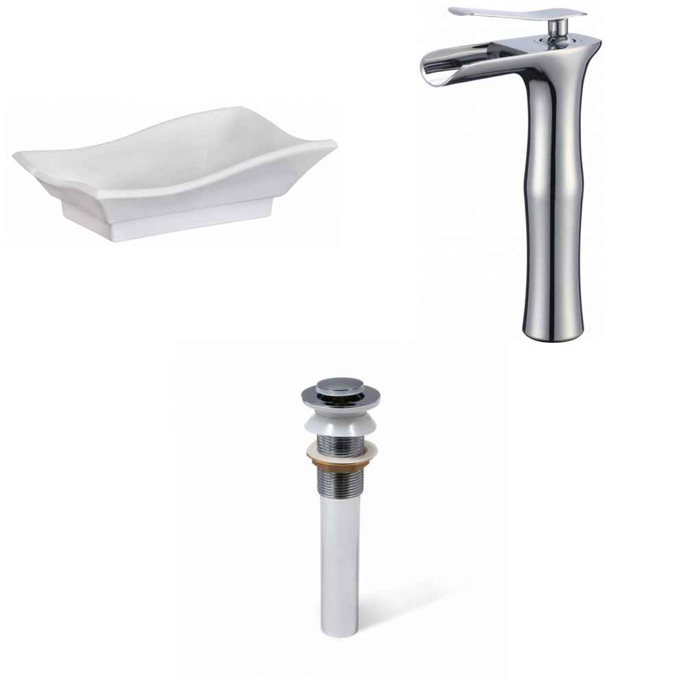 20-in. x 14-in. Unique Bathroom Vessel Sink Set White Enamel Glaze
