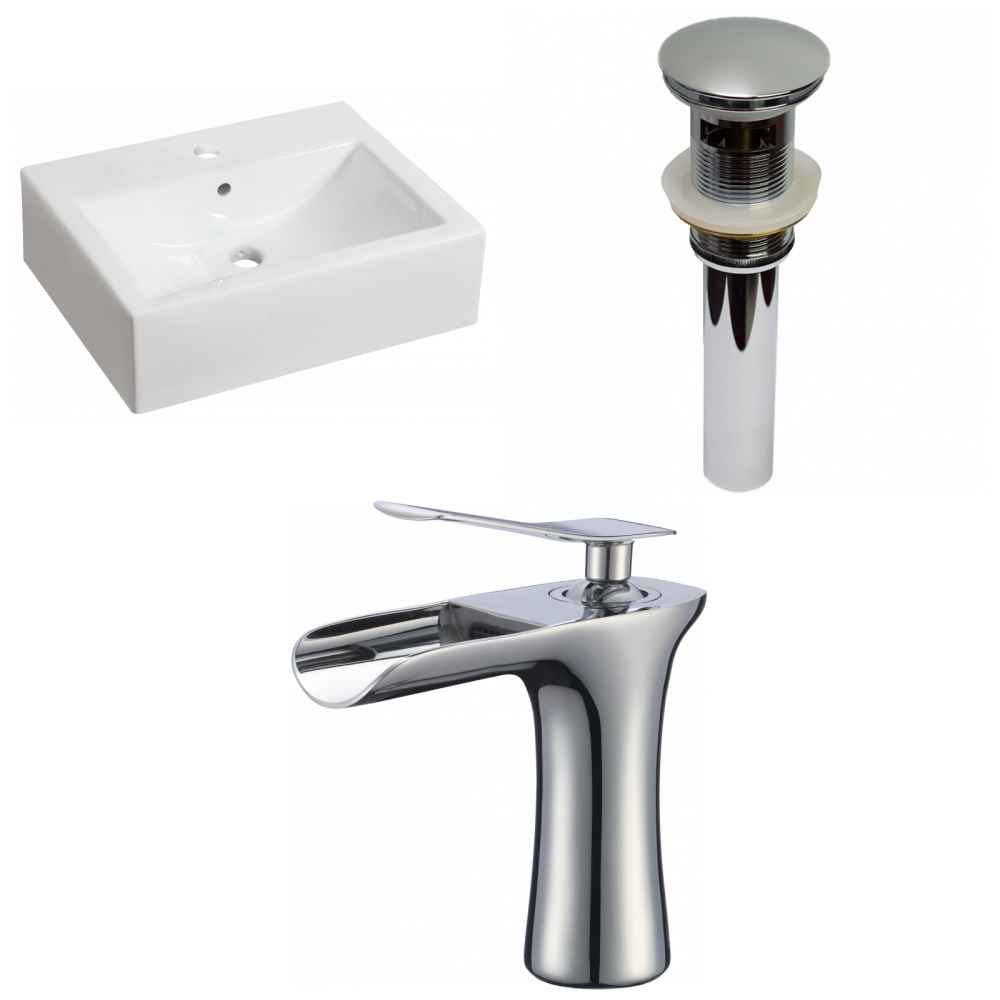 20.25-in. x 16.25-in. Rectangle Bathroom Vessel Sink Set White Enamel Glaze