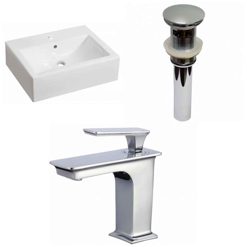 20.25-in. x 16.25-in. Rectangle Bathroom Vessel Sink Set White Enamel Glaze