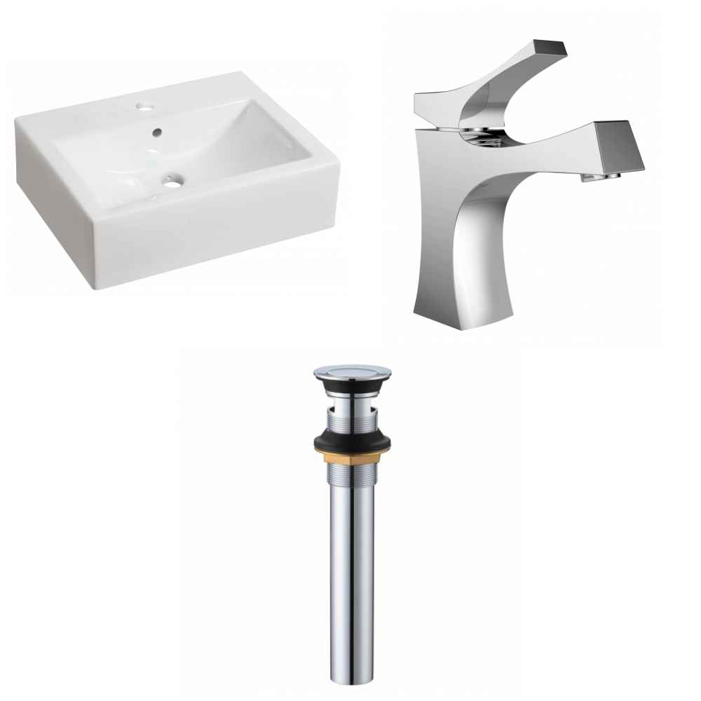 20.25-in. x 16.25-in. Rectangle Bathroom Vessel Sink Set White Enamel Glaze