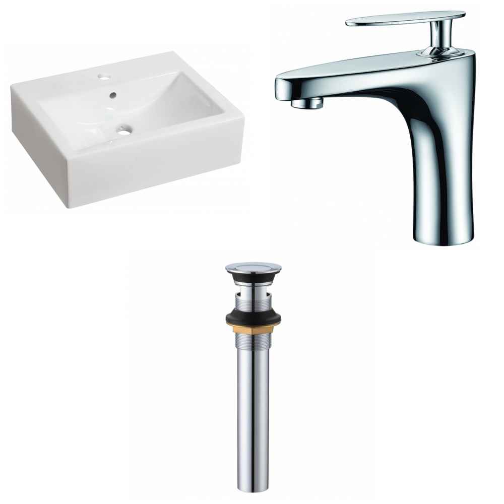 20.25-in. x 16.25-in. Rectangle Bathroom Vessel Sink Set White Enamel Glaze