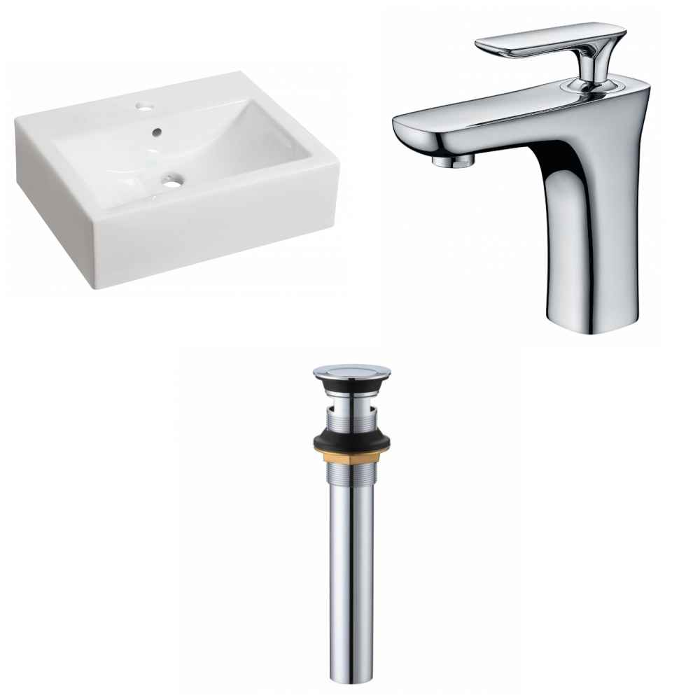20.25-in. x 16.25-in. Rectangle Bathroom Vessel Sink Set White Enamel Glaze